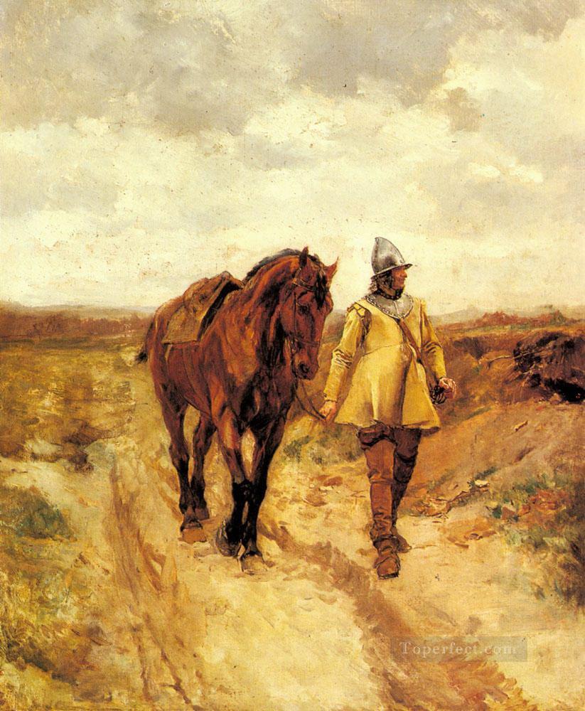 ein Mann von Waffen und sein Pferd Ölgemälde